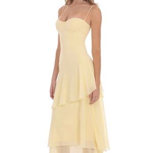 Lucy in the Sky Pale Yellow Strapless Layered Maxi Dress